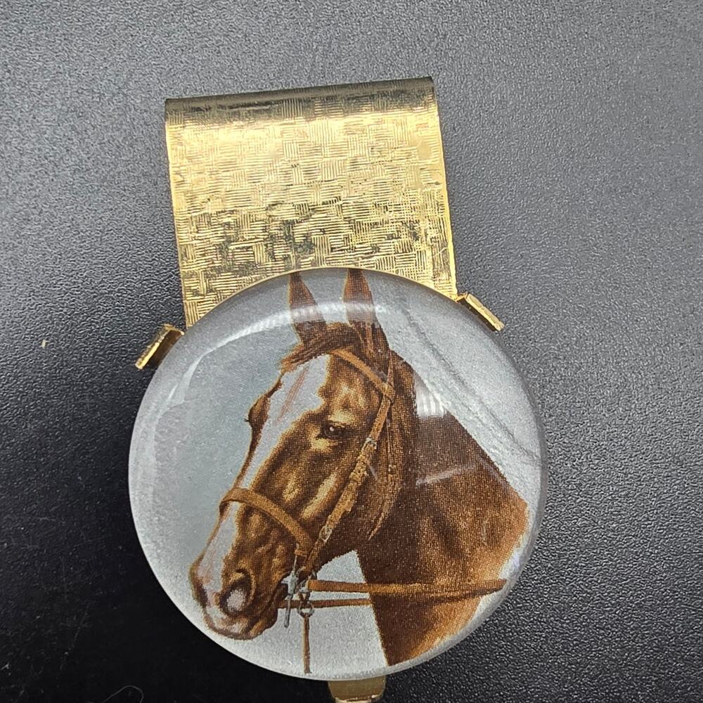 Vintage Equestrian Horse Themed Money Clip Gold Tone Western #2